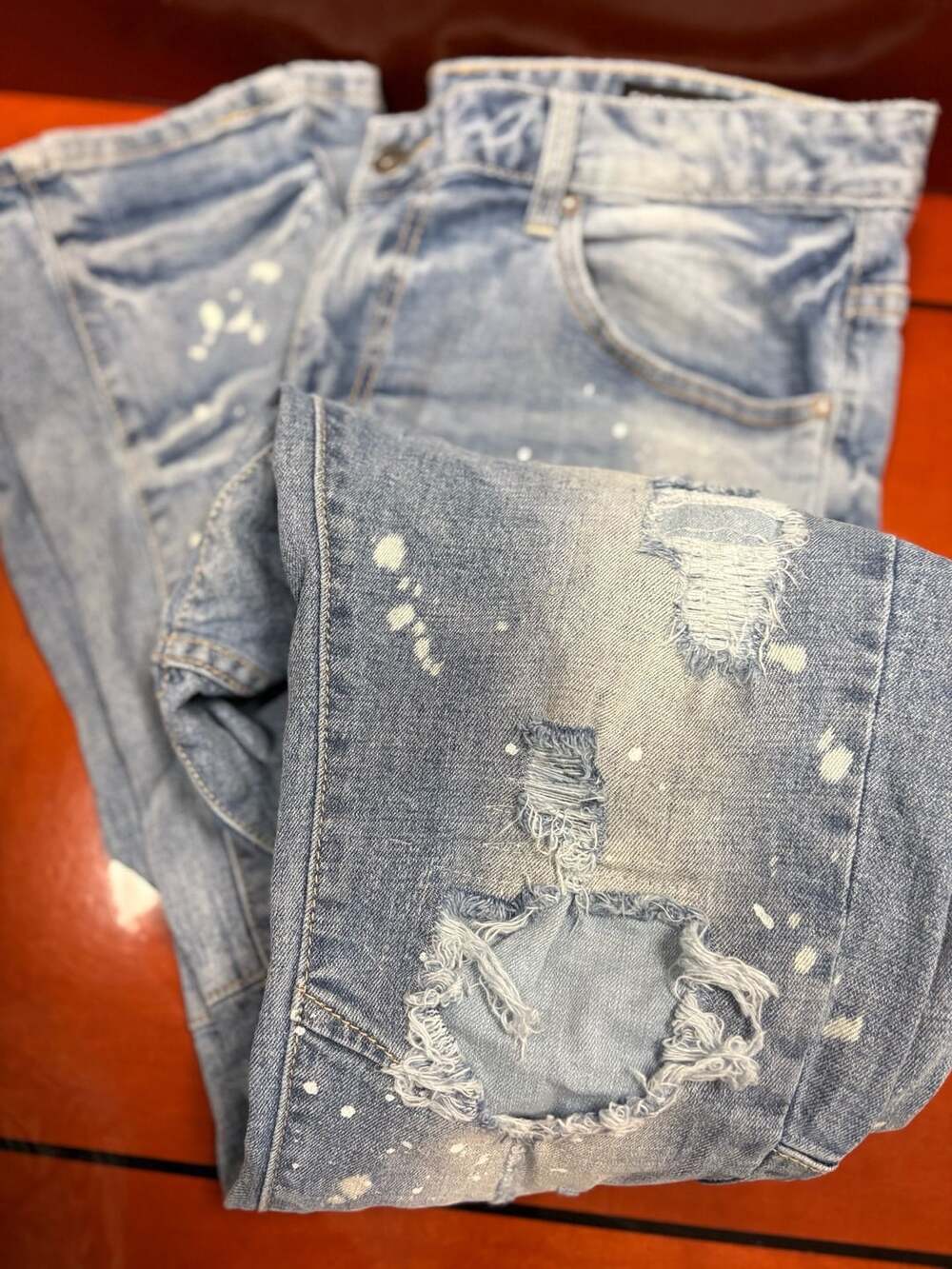 Smoke Rise Jeans Size 36 x 36 Distressed Paint Splatter Light Wash